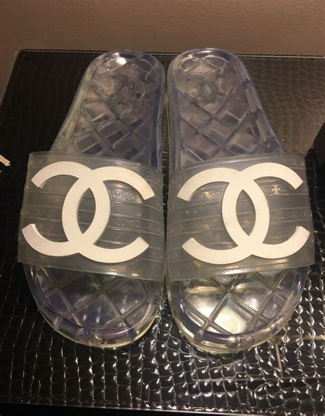 clear chanel slides|rubber chanel slides women.